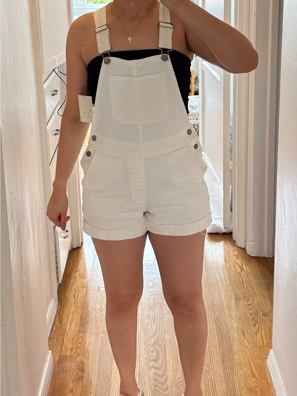 Hollister White Denim Short Overall